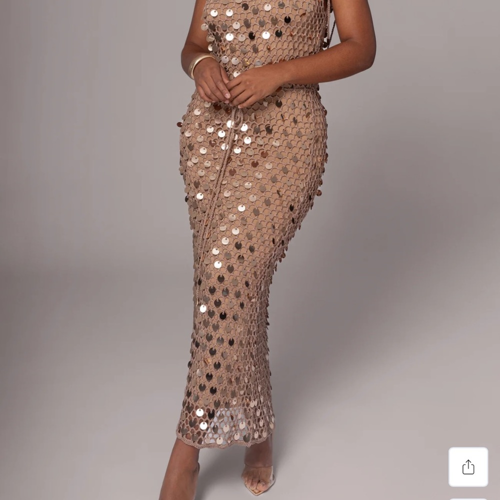JLUXLABEL Sequin One-Shoulder Maxi Dress in Brown - Picture 3 of 4